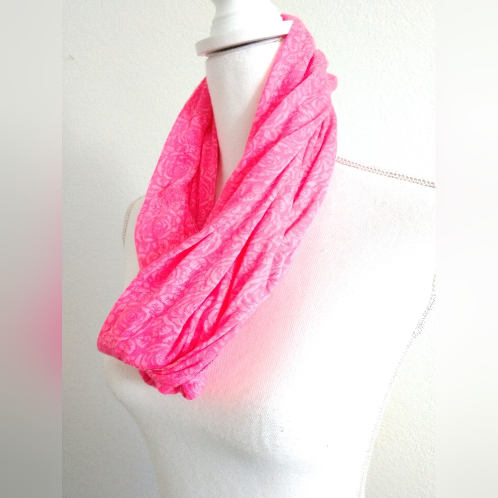 Hot Pink Infinity Scarf with Subtle Floral Print Circle Loop